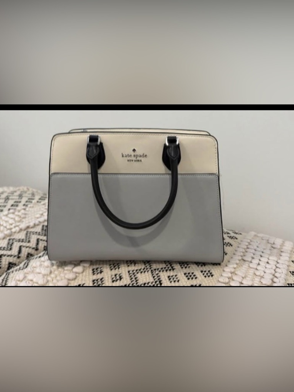 kate spade Two-Tone Cream & Gray Satchel with Black Handles